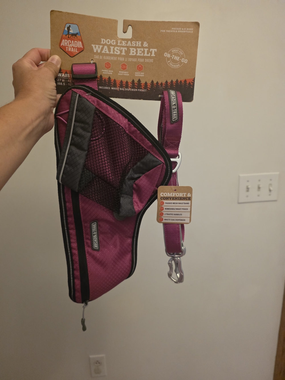 Arcadia Trail Pink and Gray Dog Leash & Waist Belt